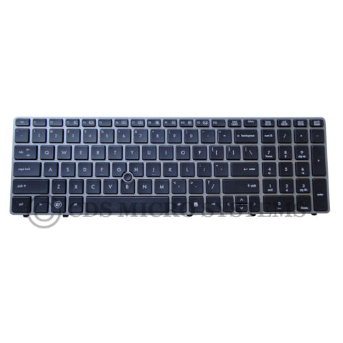 New Black Laptop Keyboard w/ Silver Frame & Pointer for HP Elitebook 8560P