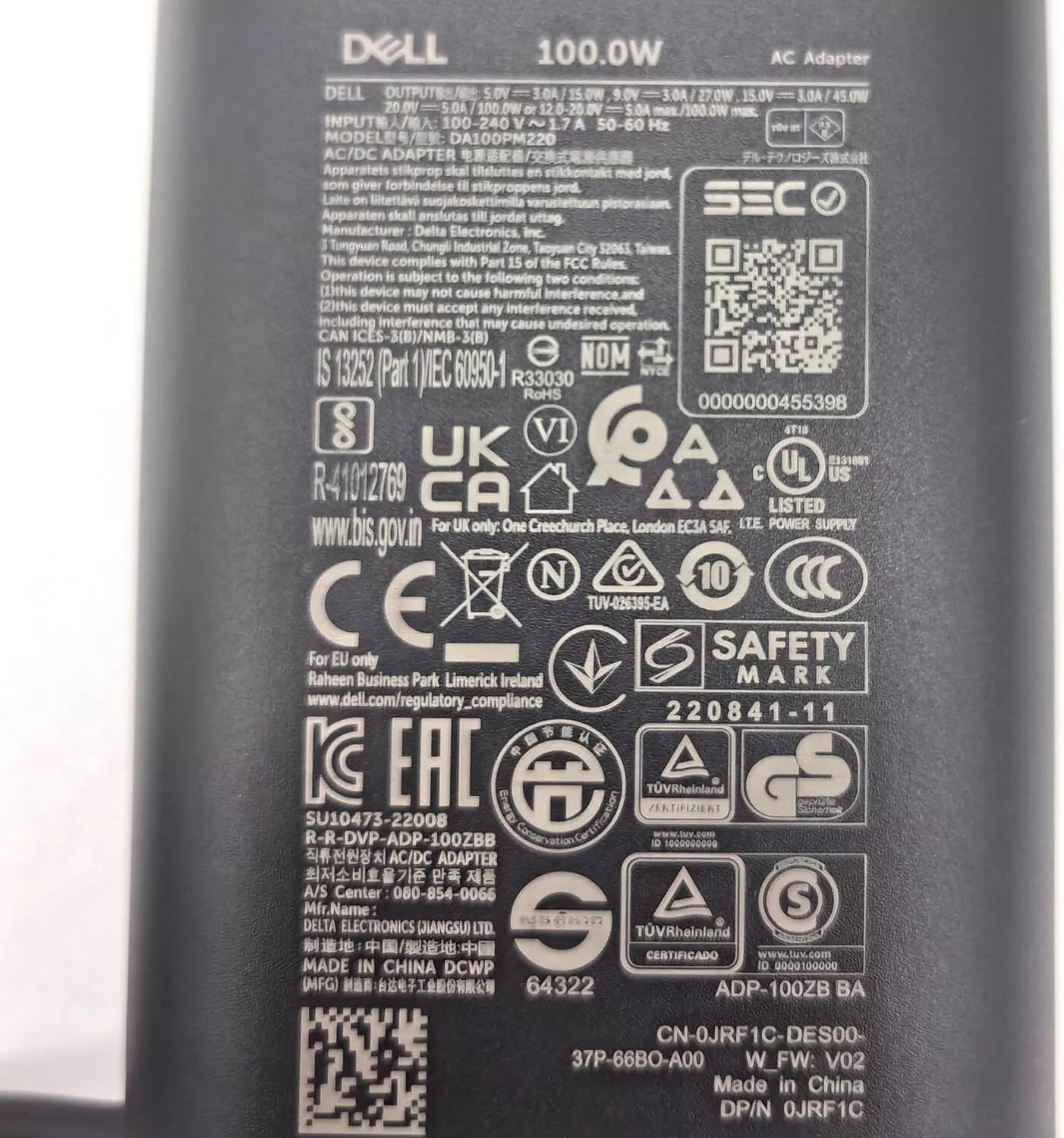 New Genuine Dell 100 Watt USB-C Charger AC Adapter DA100PM220 LA100PM220 17P6N JRF1C 4CTDC
