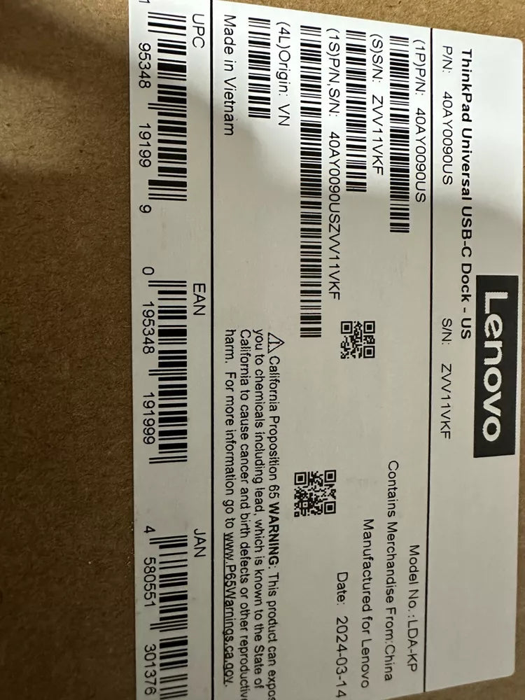 New Lenovo ThinkPad Universal USB-C Dock With 90W AC Power Adapter 40AY0090US