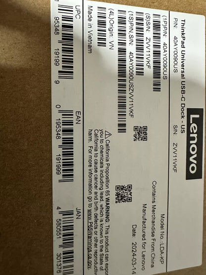 New Lenovo ThinkPad Universal USB-C Dock With 90W AC Power Adapter 40AY0090US